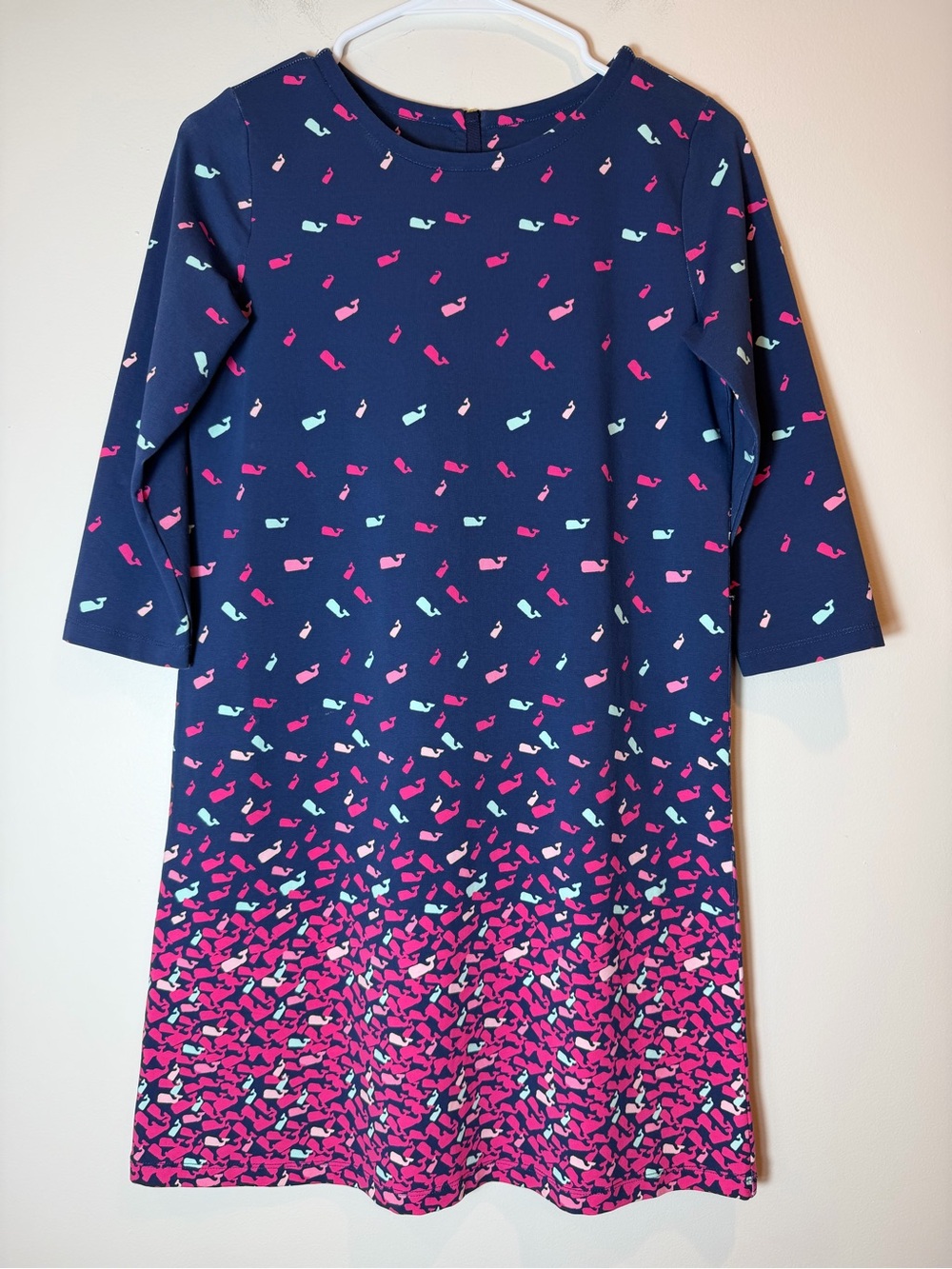 Vineyard Vines Girls Whale Print Shift Dress Navy Pink Size L 14